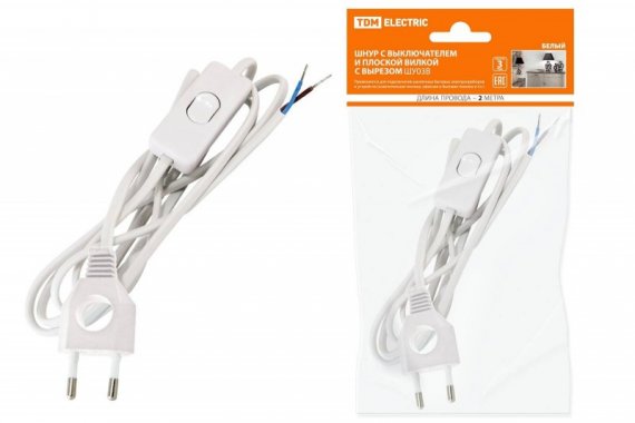 Фотография товара 'Tdm Шнур с выключателем и плоской вилкой с вырезом ШУ03В ШВВП SQ1305-0021'