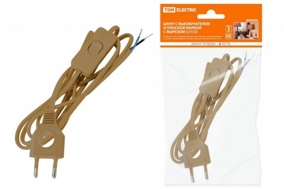 Фотография товара 'Tdm Шнур с выключателем и плоской вилкой с вырезом ШУ03В ШВВП SQ1305-0023'