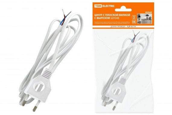 Фотография товара 'Tdm Шнур с плоской вилкой с вырезом ШУ04 ШВВП SQ1305-0031'