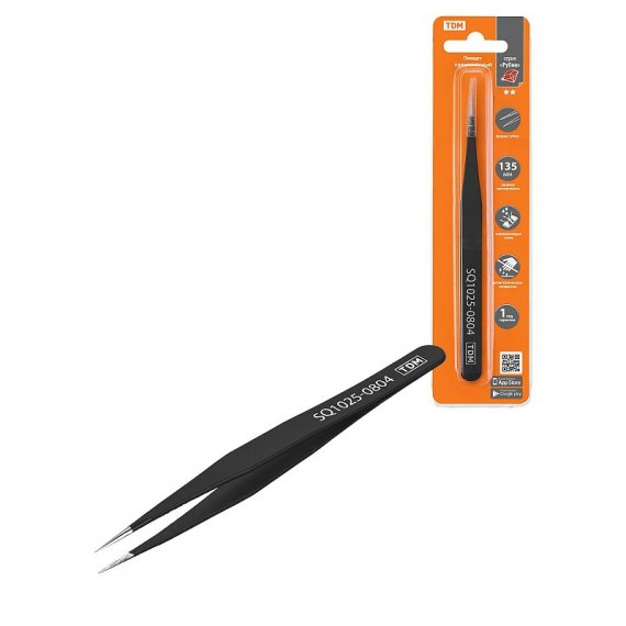 Фотография товара 'Tdm SQ1025-0804 Пинцет прецизионный прямой 135 мм, острое жало'