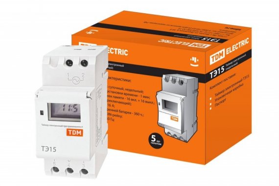 Фотография товара 'Tdm Таймер электронный ТЭ15-1мин/7дн-16on/off-16А-DIN SQ1503-0005'
