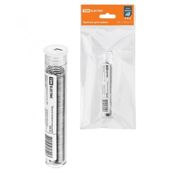 Фотография товара 'Tdm SQ1025-1603 Припой ПОС 61, трубка с канифолью, ГОСТ 21931-76, ?1 мм'