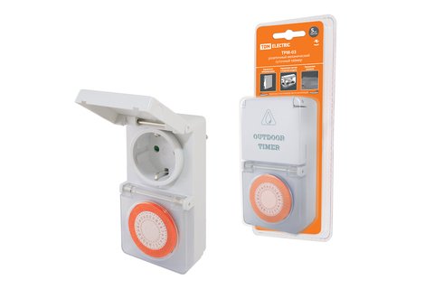 Фотография товара 'Tdm Таймер розеточный ТРМ-03-30мин/24ч-16А-IP44 (суточный, защита от влаги) SQ1506-0004'