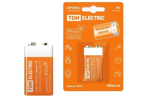 Фотография товара 'Tdm Элемент питания 6LR61 "Крона" 9V BP-1 SQ1702-0013'