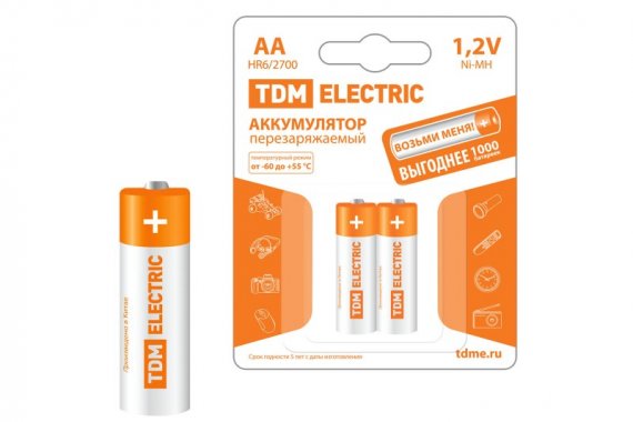 Фотография товара 'Tdm Аккумулятор AA-2700 mAh Ni-MH BP-2 SQ1702-0072'
