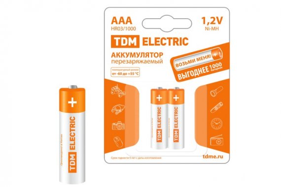 Фотография товара 'Tdm Аккумулятор AAA-1000 mAh Ni-MH BP-2 SQ1702-0075'