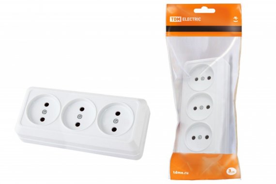 Фотография товара 'Tdm Розетка 3-х местная горизонтальная 2П открытой установки IP20 10A SQ1801-0124'