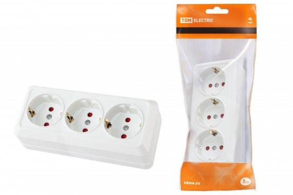 Фотография товара 'Tdm Розетка 3-х местная горизонтальная 2П+3 открытой установки IP20 16A SQ1801-0127'