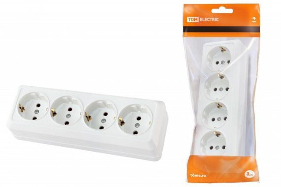 Фотография товара 'Tdm Розетка 4-х местная горизонтальная 2П+3 открытой установки IP20 16A SQ1801-0130'