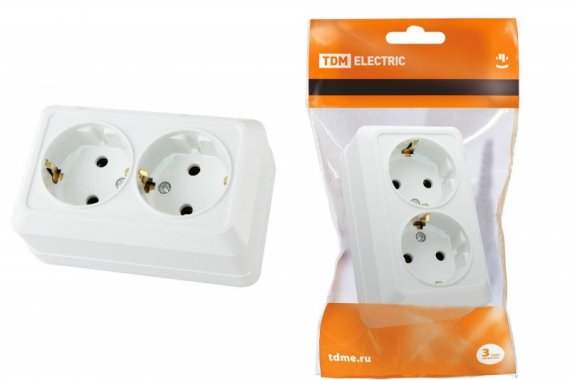 Фотография товара 'Tdm Розетка двойная 2П открытой установки IP20 10А SQ1801-0017'