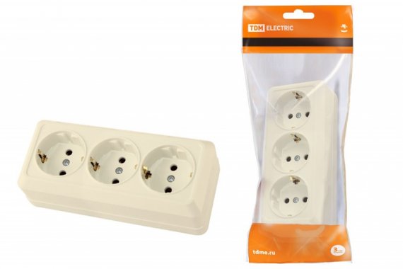 Фотография товара 'Tdm Розетка 3-х местная горизонтальная 2П+3 открытой установки IP20 16A SQ1801-0226'