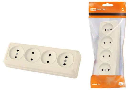 Фотография товара 'Tdm Розетка 4-х местная горизонтальная 2П открытой установки IP20 10A SQ1801-0228'