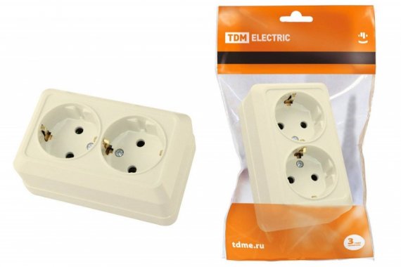 Фотография товара 'Tdm Розетка двойная 2П+3 открытой установки IP20 16А SQ1801-0020'