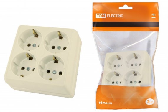 Фотография товара 'Tdm Розетка четырехместная 2П+3 открытой установки IP20 16A SQ1801-0222'