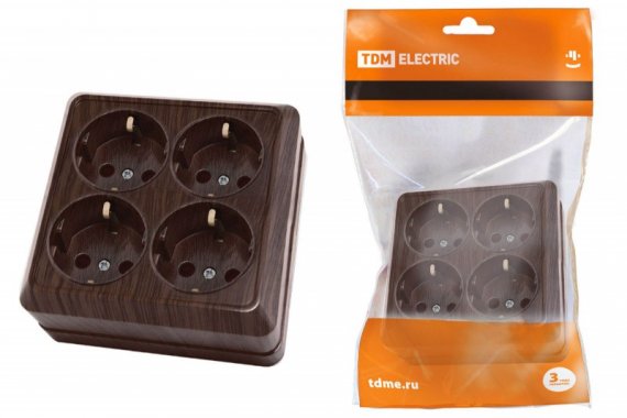 Фотография товара 'Tdm Розетка четырехместная 2П+3 открытой установки IP20 16A SQ1801-0322'