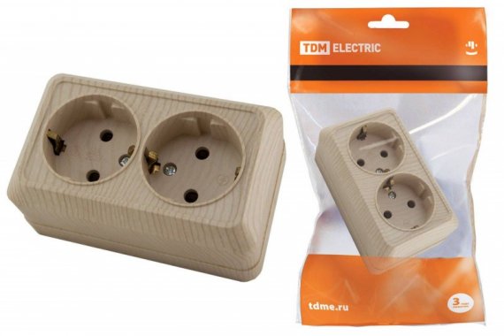 Фотография товара 'Tdm Розетка двойная 2П+З открытой установки IP20 16А SQ1801-0052'