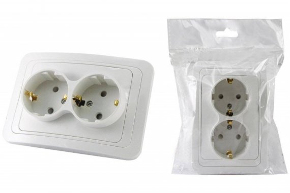 Фотография товара 'Tdm Розетка двойная 2П+З 16А c защитными шторками SQ1804-0030'