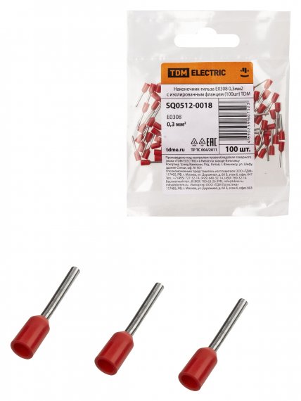 Фотография товара 'Tdm Наконечник-гильза Е0308 0,3мм2 с изолированным фланцем, SQ0512-0018'