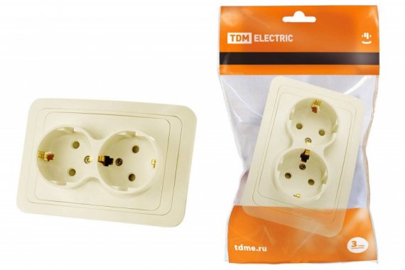 Фотография товара 'Tdm Розетка двойная 2П+З 16А c защитными шторками SQ1804-0126'