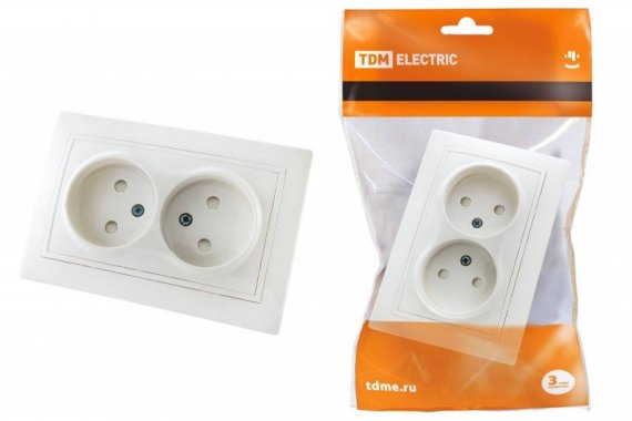 Фотография товара 'Tdm Розетка двойная 2П с защитными шторками 10А 250В SQ1814-0017'