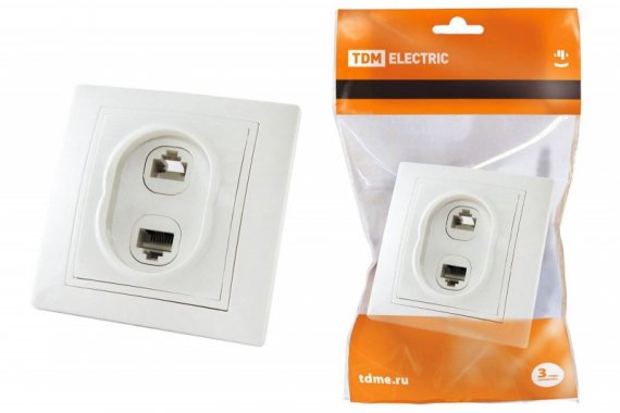 Фотография товара 'Tdm Розетка телефонная RJ11 + компьютерная RJ45 SQ1814-0023'