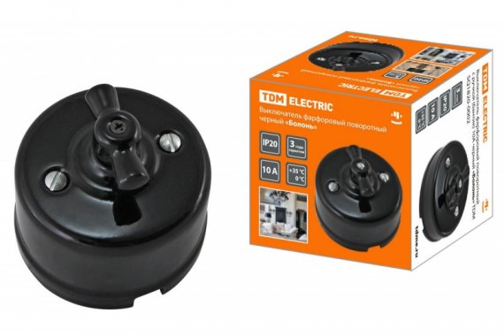 Фотография товара 'Tdm Выключатель фарфоровый поворотный с ручкой (бантик) 10А SQ1820-0002'