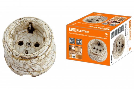 Фотография товара 'Tdm Розетка фарфоровая 2П+З 16А 250В SQ1820-0009'