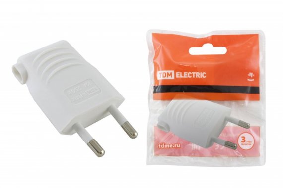 Фотография товара 'Tdm Вилка б/з белая 10А 250В (евровилка CEE 7/16) угловой вывод проводника SQ1806-0090'