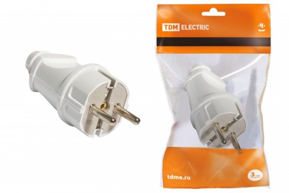Фотография товара 'Tdm Вилка прямая с/з белая 16А 250В SQ1806-0003'