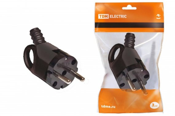 Фотография товара 'Tdm Вилка угловая с ушком с/з черная 16А 250В SQ1806-0006'