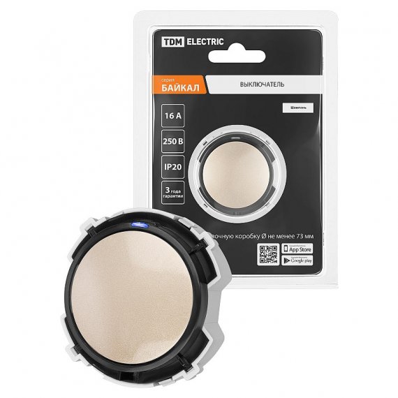 Фотография товара 'Tdm SQ1819-0523 Выключатель 1-кл. 16А 250В проходной кнопочный механизм шампань, "Байкал"'