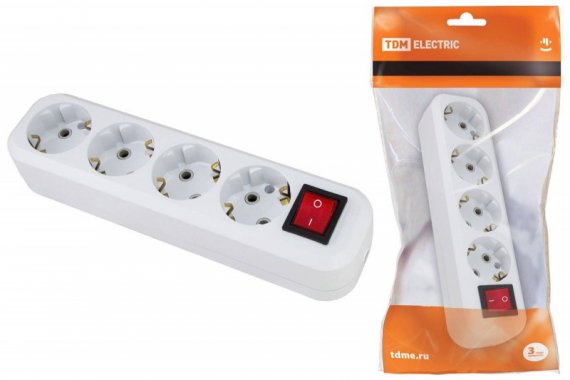 Фотография товара 'Tdm Колодка розеточная 4 гнезда 2П+3 c выключателем 16А 250В SQ1806-0018'