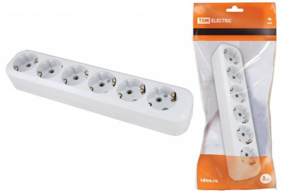 Фотография товара 'Tdm Колодка розеточная 6 гнезд 2П+З 16А 250В SQ1806-0039'