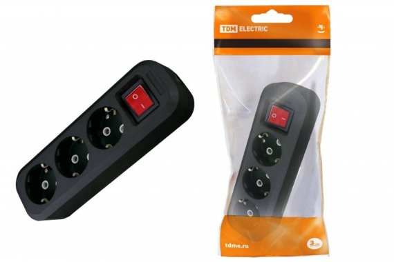 Фотография товара 'Tdm Колодка розеточная 3 гнезда 2П+3 c выключателем 16А 250В SQ1806-0117'