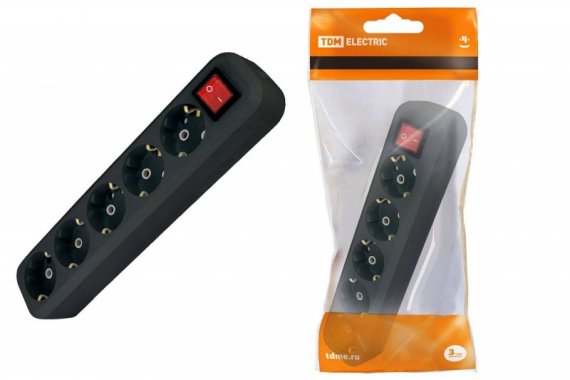 Фотография товара 'Tdm Колодка розеточная 5 гнезд 2П+3 с выключателем16А 250В SQ1806-0137'
