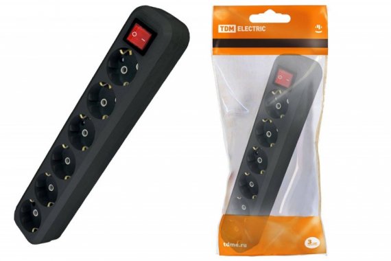 Фотография товара 'Tdm Колодка розеточная 6 гнезд 2П+З с выключателем16А 250В SQ1806-0140'