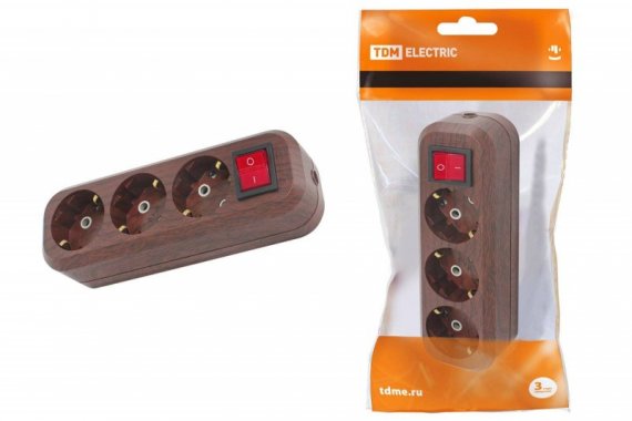 Фотография товара 'Tdm Колодка розеточная 3 гнезда 2П+3 с выключателем16А 250В SQ1806-0063'