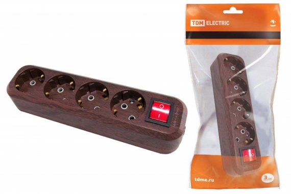 Фотография товара 'Tdm Колодка розеточная 4 гнезда 2П+3 с выключателем16А 250В SQ1806-0066'