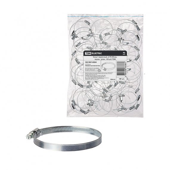 Фотография товара 'Tdm SQ1807-0354 Хомут червячный, d 70-90 мм, оцинк'