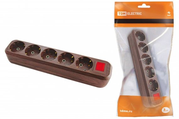 Фотография товара 'Tdm Колодка розеточная 5 гнезд 2П+3 с выключателем16А 250В SQ1806-0069'