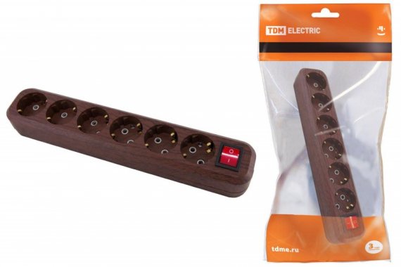 Фотография товара 'Tdm Колодка розеточная 6 гнезд 2П+3 с выключателем16А 250В SQ1806-0072'