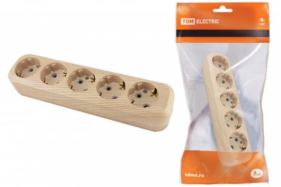 Фотография товара 'Tdm Колодка розеточная 5 гнезд 2П+3 16А 250В "Эко" SQ1806-0054'