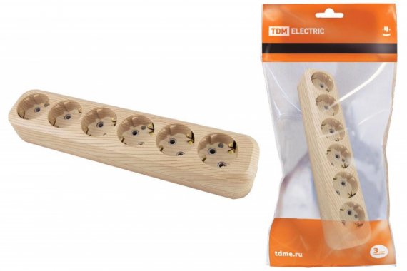 Фотография товара 'Tdm Колодка розеточная 6 гнезд 2П+3 16А 250В "Эко" SQ1806-0057'