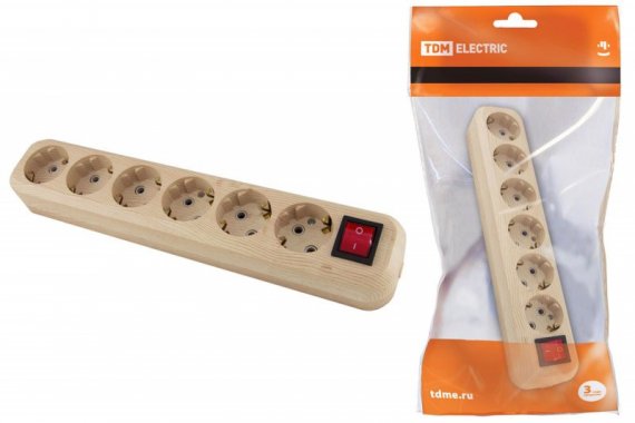 Фотография товара 'Tdm Колодка розеточная 6 гнезд 2П+3 с выключателем16А 250В SQ1806-0058'