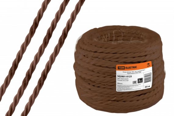 Фотография товара 'Tdm Ретро провод "Эко" 3х1,5 витой ГОСТ SQ2801-0123'