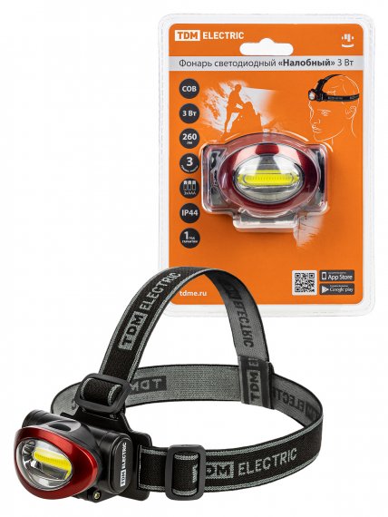 Фотография товара 'Tdm Фонарь светодиодный "Налобный" 3 Вт COB, 260 лм, SQ0350-0071'