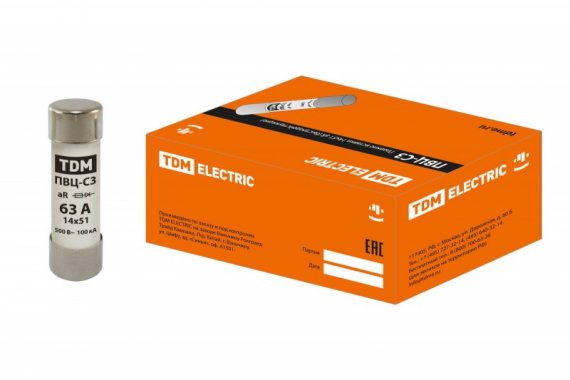 Фотография товара 'Tdm Плавкая вставка ПВЦ-С3 14х51 aR (быстродействующая) 63А SQ0729-0054'