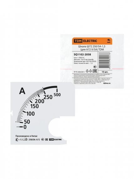 Фотография товара 'Tdm SQ1102-2058 Шкала Ш72 250/5А-1,5 (для А72 Х/5А)'